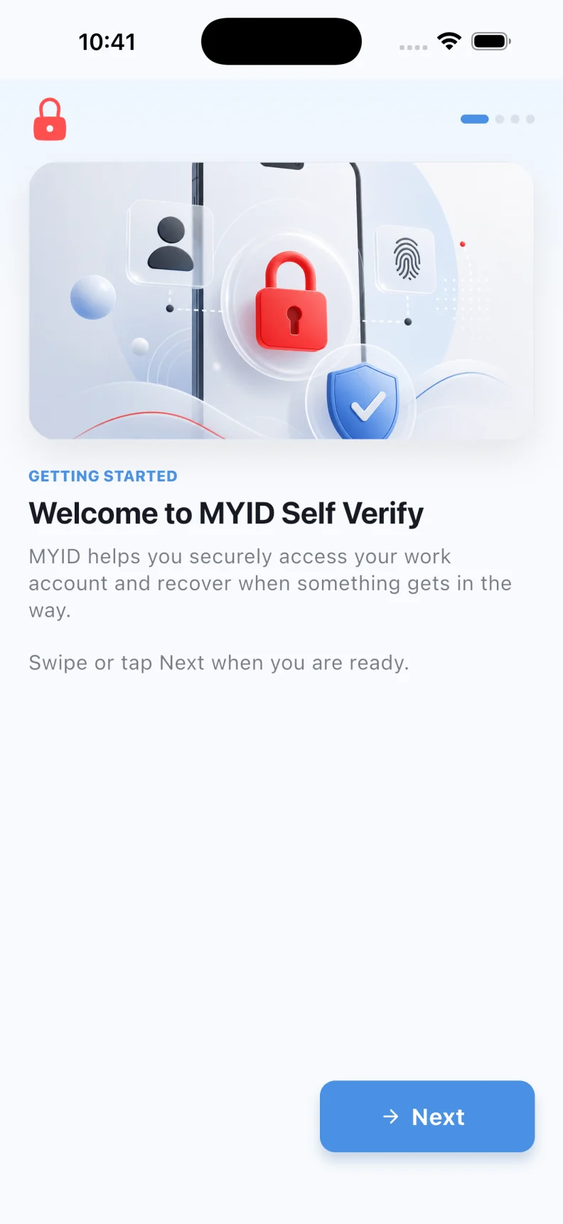 MYID welcome screen beginning secure account activation